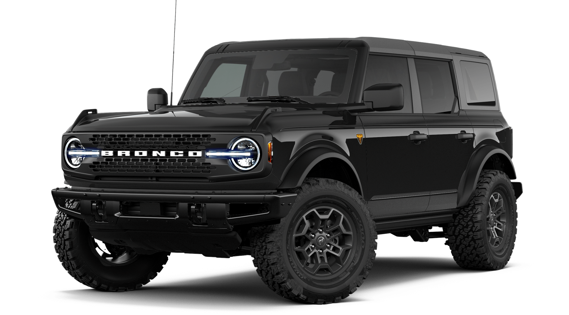 2026 Ford Bronco Badlands in Shadow Black — front three-quarter view